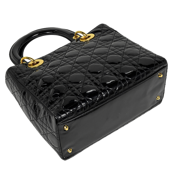 Dior Black Christian Lady Handbag Patent Leather   Cannage - Picture 1 of 10